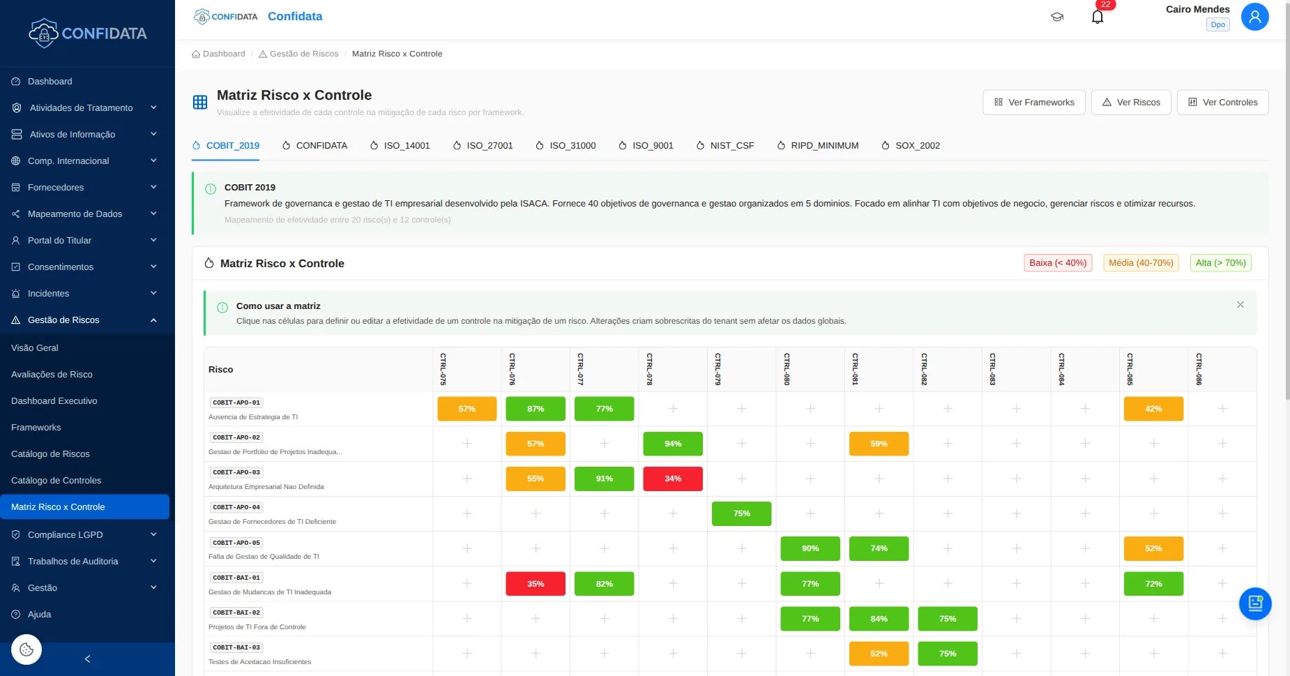 Captura de pantalla del módulo Gestión de Riesgos Multi-Framework