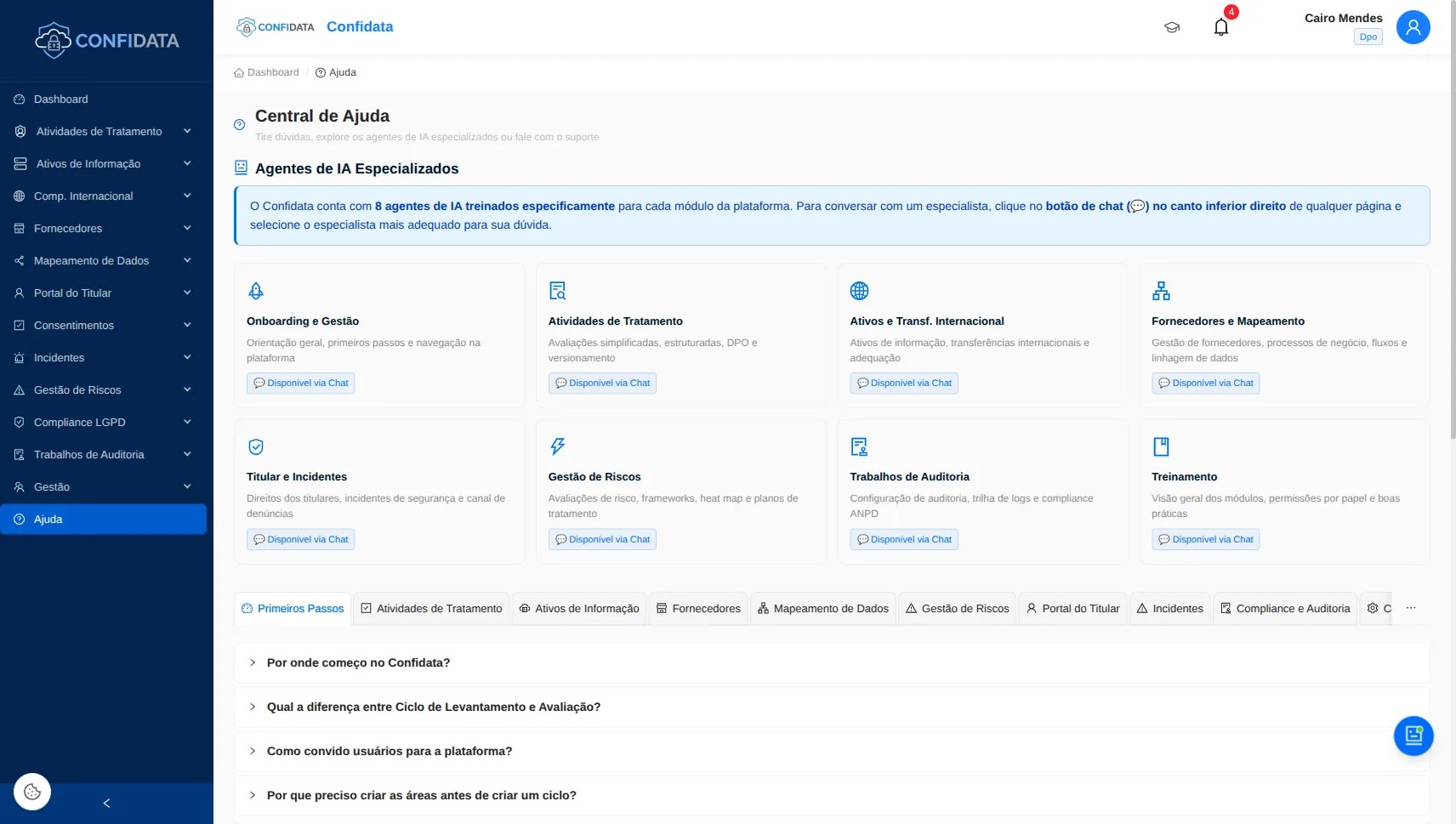 Captura de pantalla del módulo IA Asesora — 17 Agentes Especializados