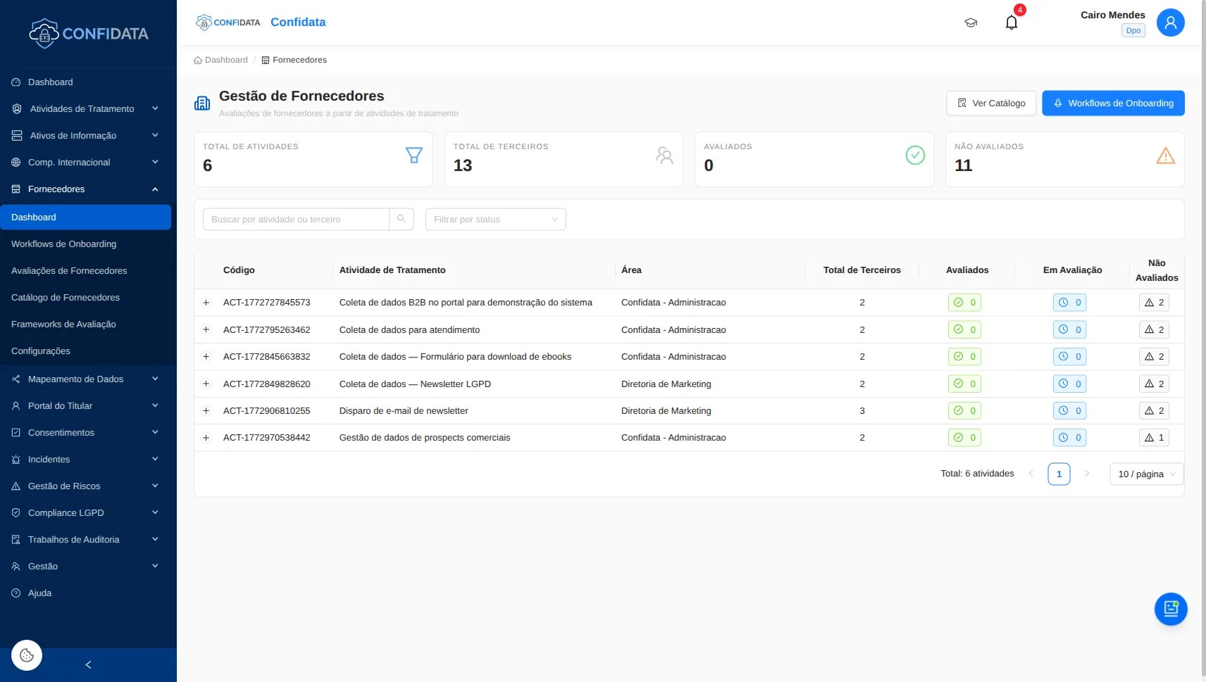 Captura de pantalla del módulo Gestión de Proveedores