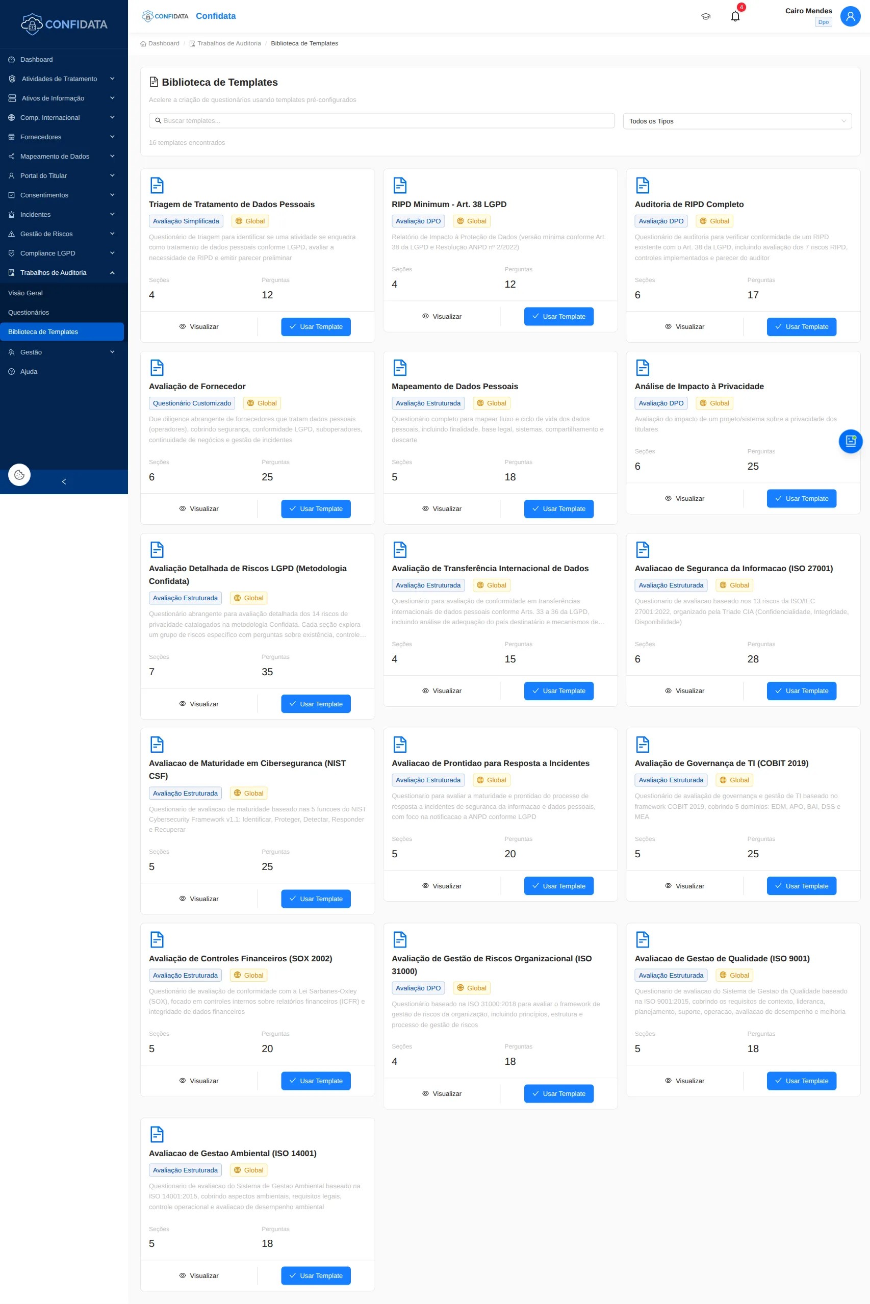 Captura de pantalla del módulo Trabajos de Auditoría